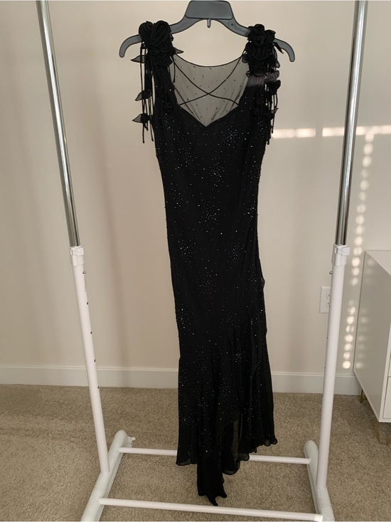 Sue Wong Dresses & Skirts - Sue Wong Black Beaded Maxi Dress with Floral Shoulder Appliqués
